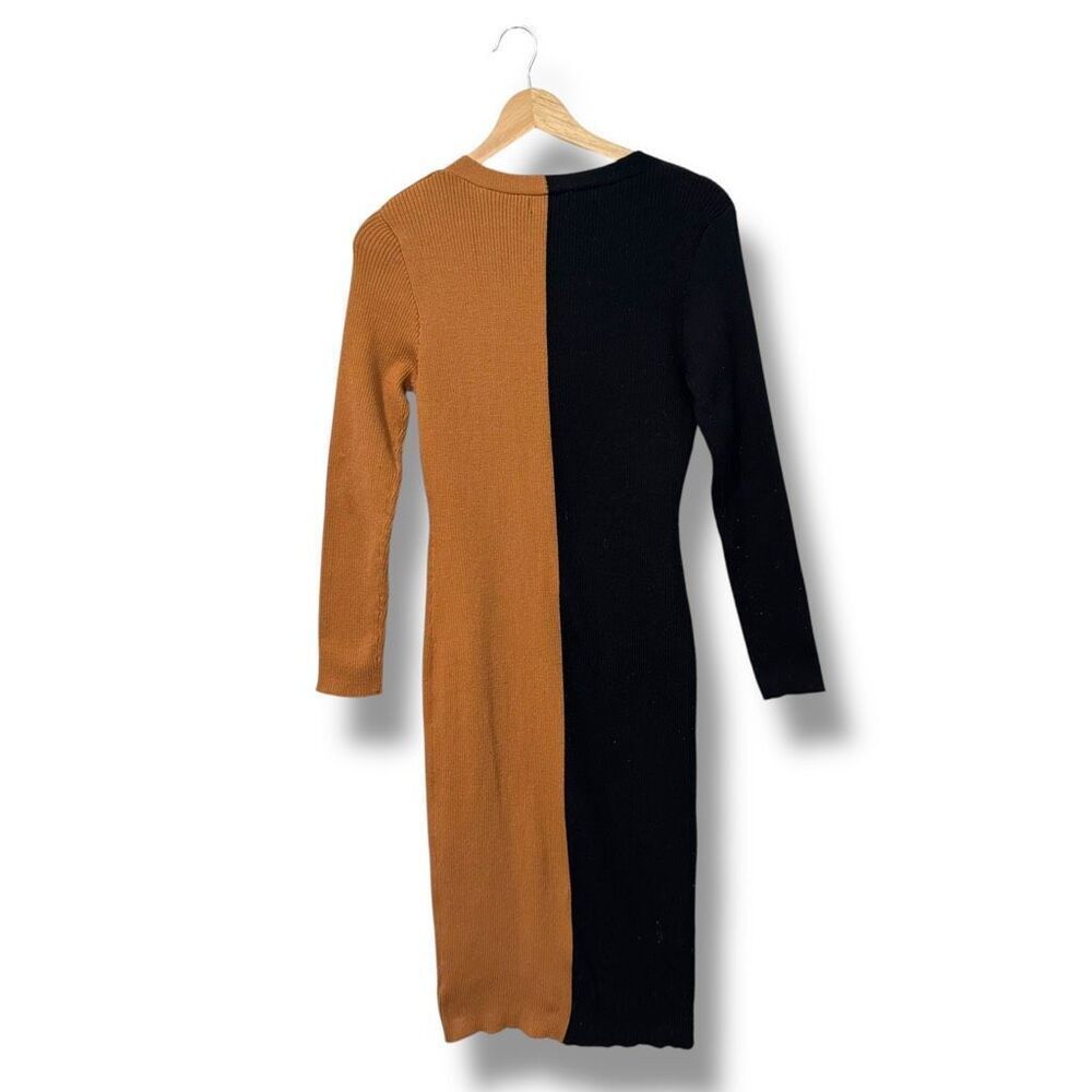 Say What Shoko Colorblock Sweater Dress Womens Size L Black Tan Midi Button - Picture 2 of 7